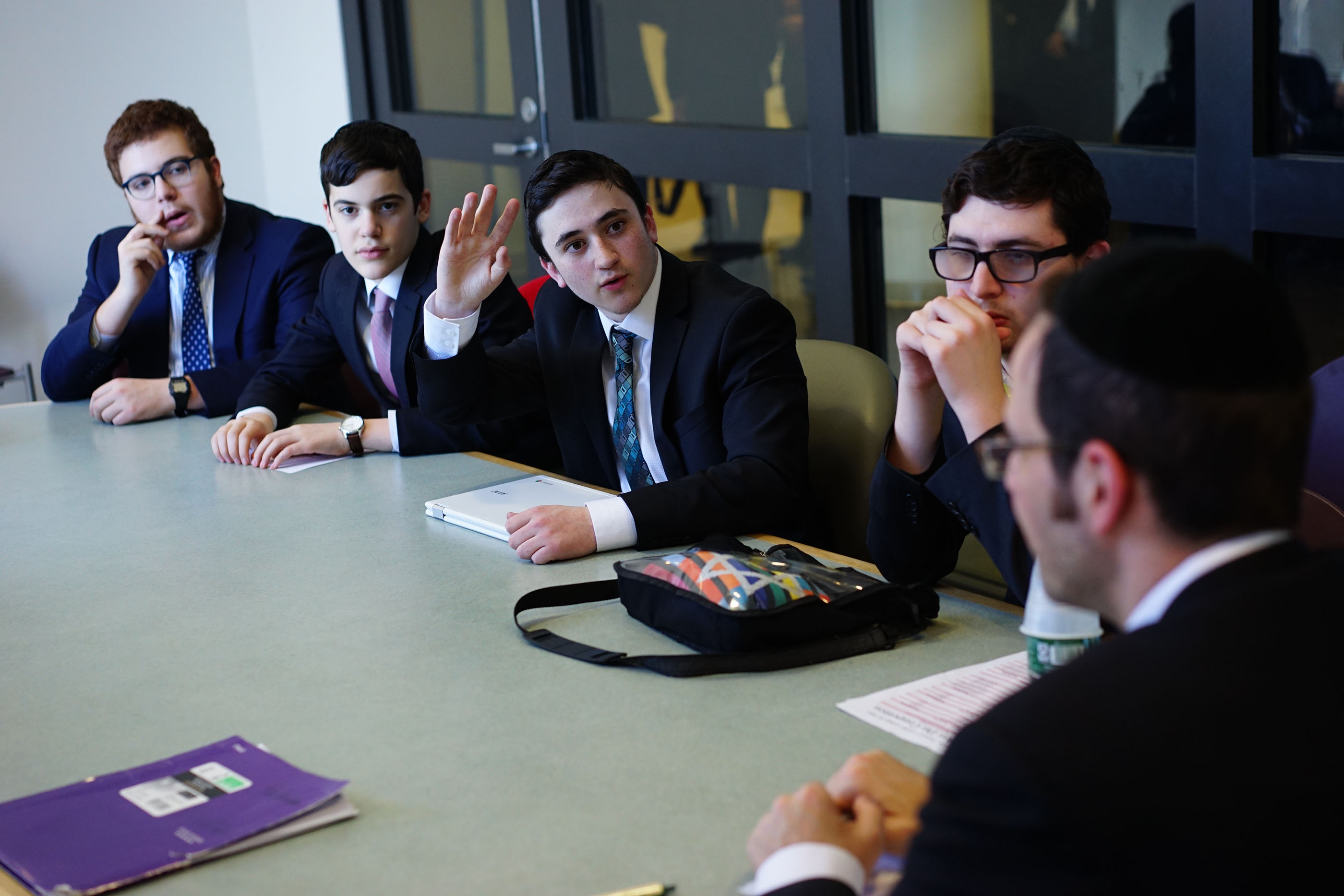 High school participants prepare for competition at the Lander College for Men 2018 Model Beis Din